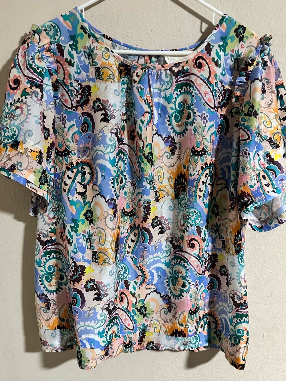 Mari Rai Paisley Multi-Color Short Sleeve Blouse